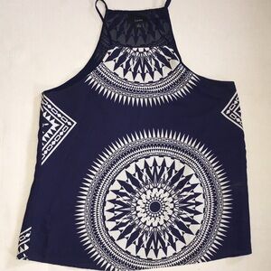 Lumiere Spaghetti Strap Navy and White Print Resort Wear Top | Size L